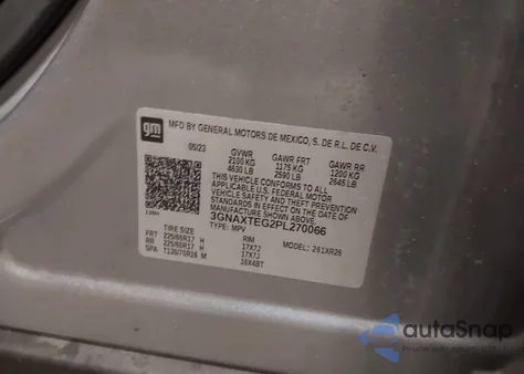 2023 Chevrolet Equinox Awd 2Fl from USA, damaged, VIN 3GNAXTEG2PL270066